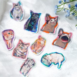 Stickers vinyles chat meme, brillant, mignon, chat triste parlant, hein pop