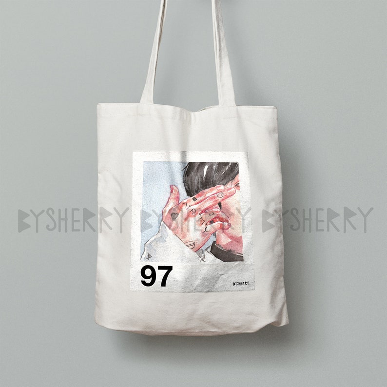 BTS Tote Bag, Canvas Bag, 100% Organic Cotton, Watercolor Art, Aesthetic, K-Pop, Gift, Jimin, Jungkook, RM, V, Suga, J-Hope, Jin, Kpop, Eco 