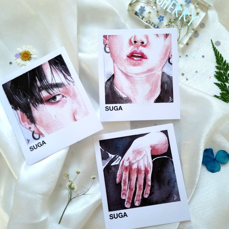 Set of 3 BTS Suga Yoongi Watercolour Photocard Fanart, Prints, Gift, Aesthetic 