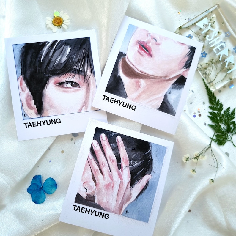 Set of 3 BTS Taehyung V Watercolour Photocard Fanart, Prints, photo card, Gift, Aesthetic 