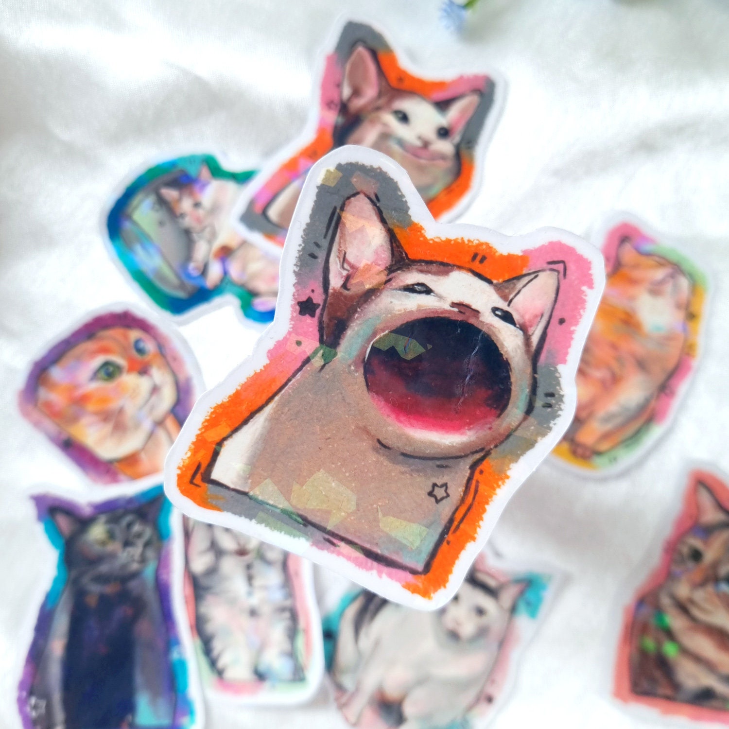 Cat Meme Vinyl Stickers, Glossy, Cute, Huh Pop Sad Talking Cat - Etsy UK