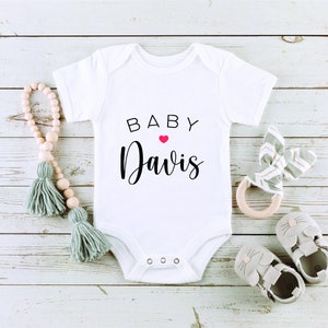 Pregnancy Announcement Baby Onesie® Personalized Last Name Baby Onesie® Custom Text Baby Clothes Baby Shower Gift Cute Baby Onesie®