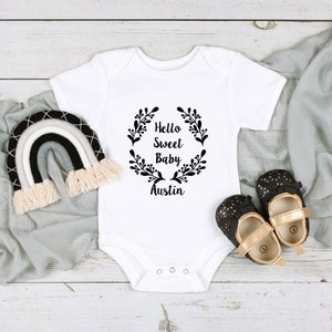 Personalized Baby Onesie: Hello Sweet Baby, Custom Name Bodysuit