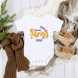 Personalized &#39;My First Spring&#39; Baby Onesie - Organic Cotton