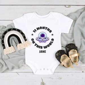 Personalized Eleven Months Onesie® Cute Spaceship Eleven Months Onesie® Extraterrestrial Name Onesie® Cute Baby Milestones®