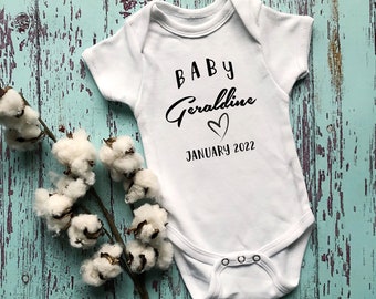 Due Date Announcement Baby Onesie® Infant Baby Onesie® Personalized Baby Gift with Name Baby Onesie® Cute Baby Onesie®