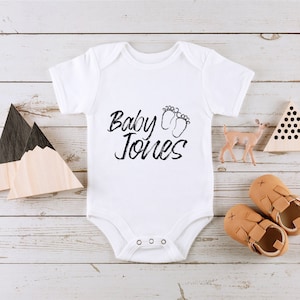 Cute Footprints Baby Clothes Footprints Personalized Last Name Announcement Onesie® Pregnancy Announcement Baby Onesie® Baby Shower Gift