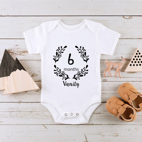 Sixth Month Personalized Name Onesie® Baby Milestones Onesie® Baby Milestones Monthly Bodysuit® Baby Shower Gift® Custom Name Onesie