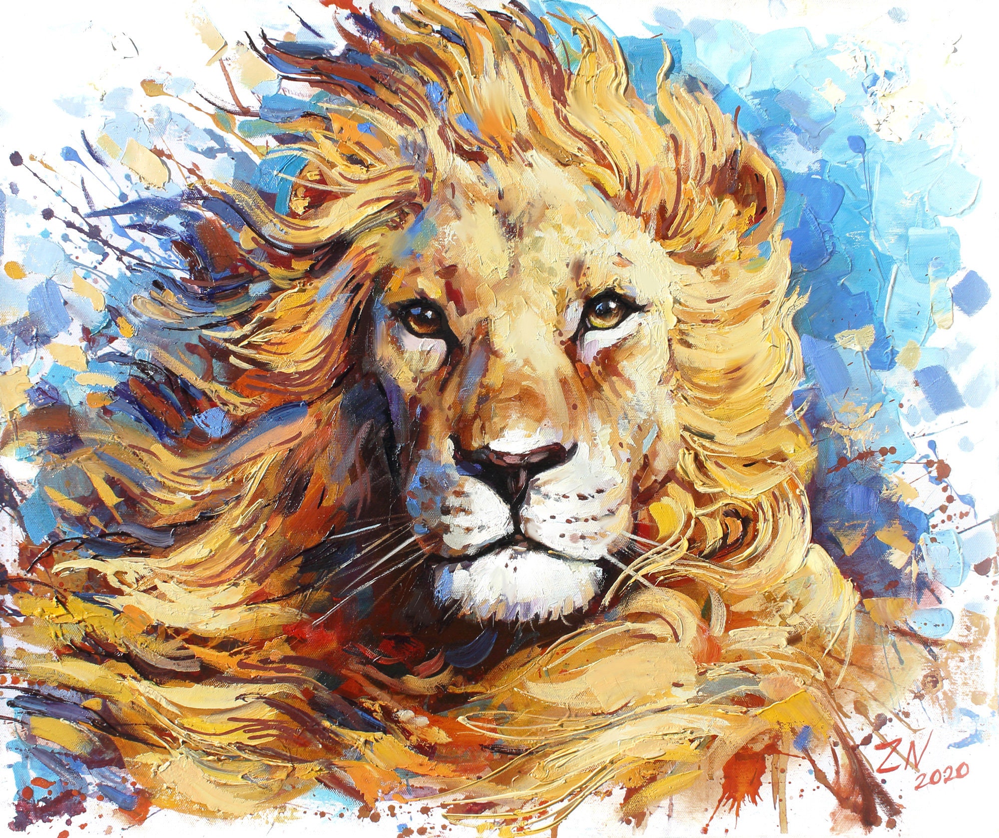 Löwe Malerei helle lebendige Löwe Malerei Öl Leinwand Impasto | Etsy