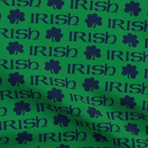 Cotton Fabric "Irish Navy and Green" Notre Dame Inspired - By The Yard, Half Yard, FQ - Shamrock. Football. Sport Enthusiast. Man Cave. Fan