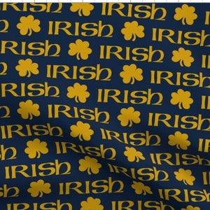 Cotton Fabric "Irish Gold on Navy" Notre Dame Inspired - By The Yard, Half Yard, FQ - Shamrock. Football. Sport Enthusiast. Man Cave. Fan