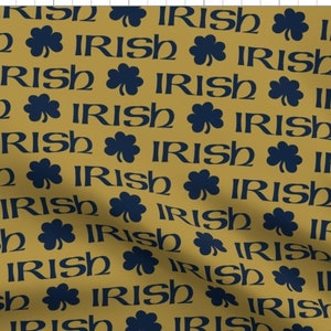 Cotton Fabric "Irish Navy on Gold" Notre Dame Inspired - By The Yard, Half Yard, FQ - Shamrock. Football. Sport Enthusiast. Man Cave. Fan