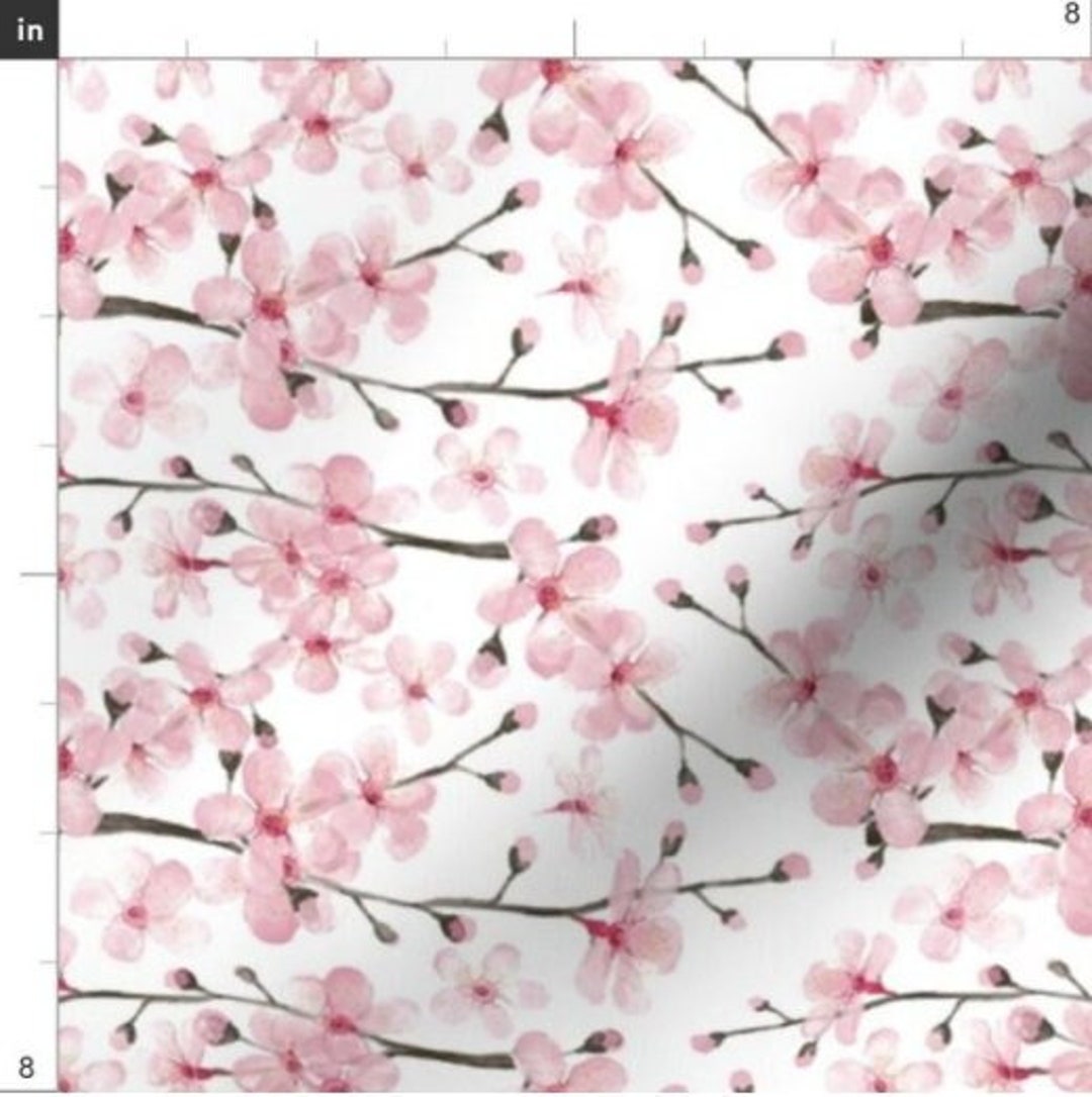Cherry Blossom Watercolor Cotton Sateen Fabric Remnant - Etsy
