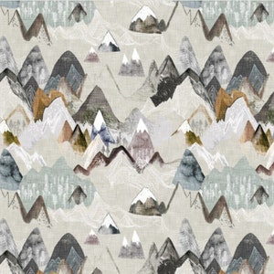 Call of the Mountains (Ochre) - Cotton Sateen Fabric By The Yard, Half Yard, FQ, Swatch - 54" Width - Watercolor, Landscape