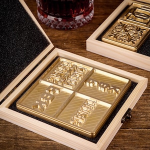 Vassoio per cubetti di ghiaccio personalizzato, piatto per ghiaccio da bar, piatti per ghiaccio con logo aziendale, stampo per cubetti di ghiaccio, vassoio in ottone per cubetti di ghiaccio, timbro monogramma per ghiaccio