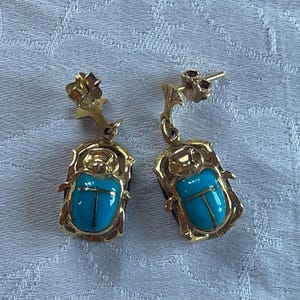 Vintage 14 Karat Gold & Turquoise Scarab Earrings