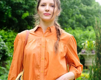 Blusa Feminina Laranja Algodão Orgânico Top Laranja Tingido Natural