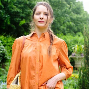 Organic Cotton Orange Blouse Women&#39;s Natural Dyed Orange top
