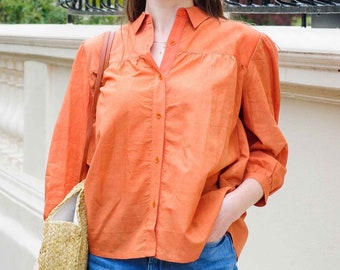 Blusa Feminina de Algodão Coral Orgânico Natural Tingido Laranja