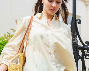 Blusa branca de algodão orgânico feminina top creme tingido natural