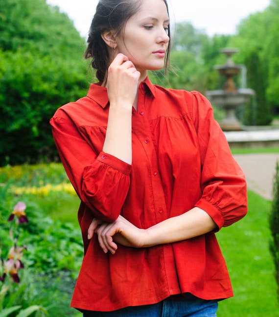 Camicetta rossa da donna in cotone organico tinto naturale top rosso da donna Etsy Italia