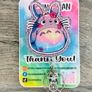 My Neighbor Totoro Inspired Retractable Badge Reel/ID Holder-FREE Metal Ring, Swivel Clasp, & Mini Detachable Marker Included