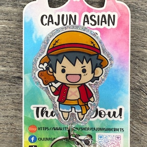 Cute Kawaii Luffy One Piece Inspired Retractable Badge Reel/ID Holder-FREE Metal Ring, Swivel Clasp, & Mini Detachable Marker Included