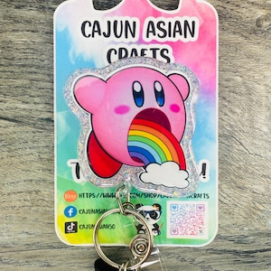 Rainbow Kirby Video Game Badge Reel/ID Clip/Name Tag Holder(Retractable, Belt, Non-Retractable, MRI Safe)Permanent or Interchangeable