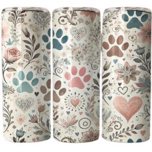 Dog Paw Prints 20 oz Tumbler PNG, Dog Lover Tumbler, Cute Dog Tumbler PNG, Seamless Skinny Tumbler Wrap, 20oz Paw Print Wrap Sublimation