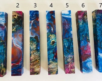 Pen Blanks - Triple Dyed Buckeye Burl Hybrid Alumilite Resin Casting