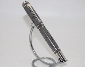 Rhodium and M3 Damascus Rollerball Pen - Magnificent Gift for Him or Her-OOAK