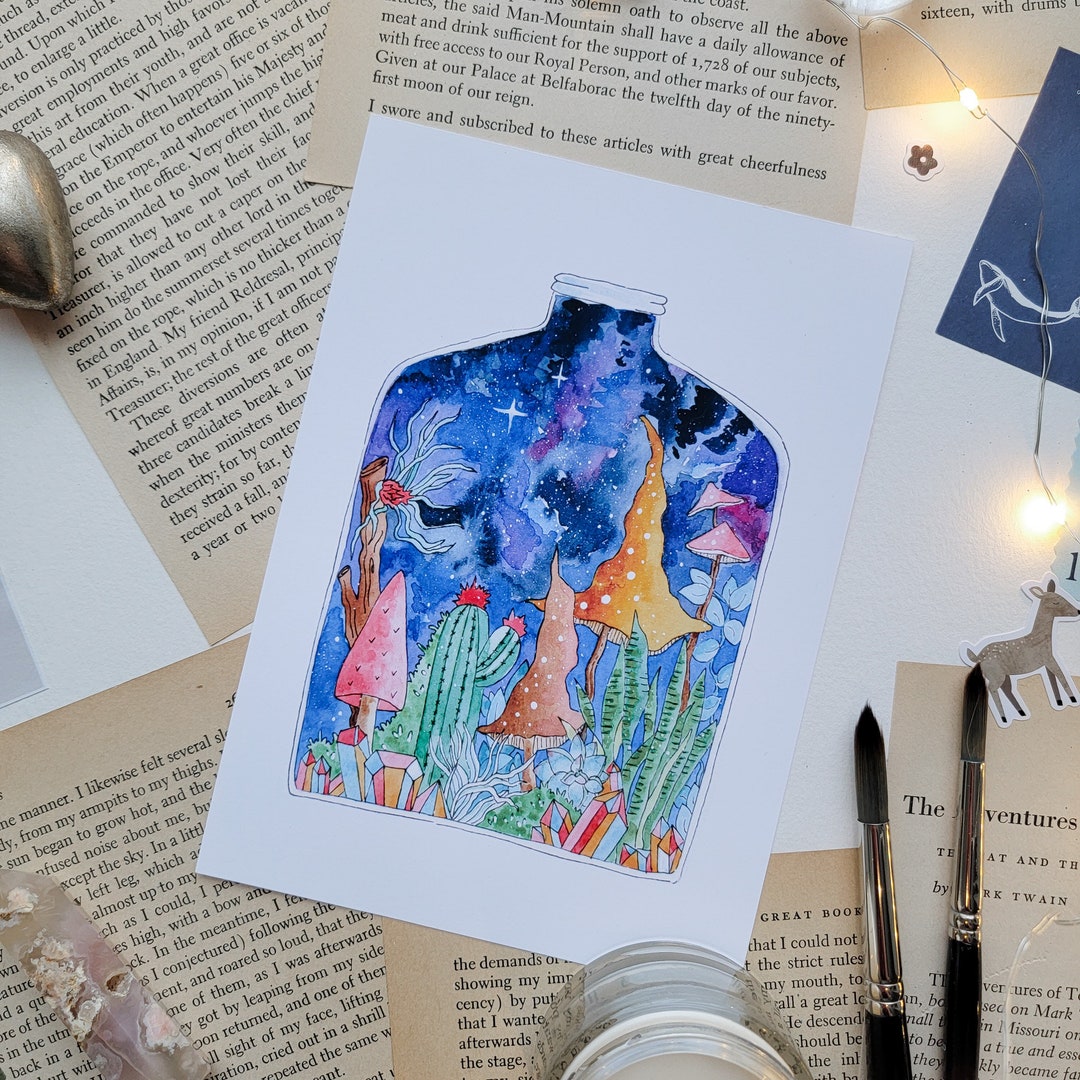 The Terrarium Art Print of Handpainted Watercolor Etsy