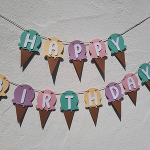 Zuckersüße Eis Girlande Happy Birthday Pastellfarben Kindergeburtstag Deko Eistüte Icecream
