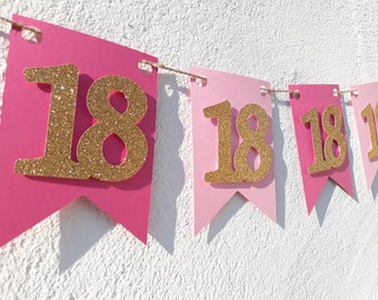 18. Geburtstag Girlande in Pink/Rosa/Gold angesagte Trendfarben Wimpelkette Papierdeko