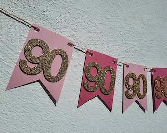 Garland for the 90th birthday in pink, pink and gold