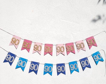 Unique Party Wimpelkette Zum 90. Geburtstag – 2,7 M Lang, Rosa & Glitzernd, Für Partydekoration