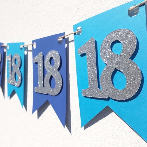 18th Birthday Garland Blue Silver Bunting Bunting Banner Decorations Paper Decorations Party Decorations
