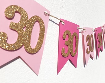 Wunderschöne Girlande zum 30. Geburtstag in Pink, Rosa und Gold - Glitter - Girlande - Deko - Glitzer