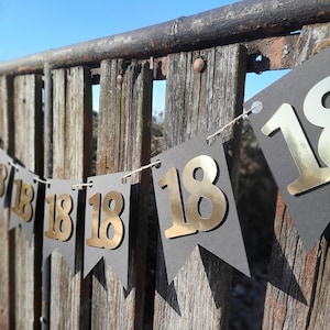 Super elegante Girlande zum 18. Geburtstag, Wimpelkette, Fahnengirlande, Gold oder Silber und Schwarz, Wimpel, Partydekoration, neue Farbe!