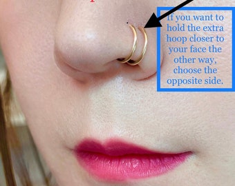 Double Nose Ring for Single Pierced - Spiral Nose Ring-Twist Nose Hoop Rosse Gold Sterling Silver Nose Hoops- Gold Nose Ring Hoop