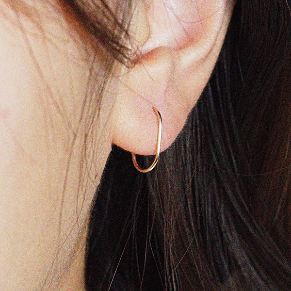 Gold Oval Earrings- 14K Gold Filled Hoop Earrings- Rectangle Huggie Earring- Rectangle Hoop Earring- Silver Rose Dainty Huggies