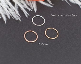 3pcs Nose Hoop Set - 14K Gold Filled -Rose Gold -Sterling Silver Nose ring Hoops for Women Cartilage Earring- Thin Nose ring -Helix Hoop