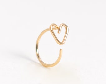 Heart Gold Hoop Earrings- Nose Hoop- Cartilage Hoop-  Tragus Hoop  Helix Hoop Stud - Tiny Huggie Hoop Earrings- Piercing Hoop Ring