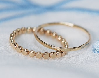 14K Gold Filled Ring Set for 2 flattened bead Ring- Bead Stacking Ring Silver Rose Gold - Minimalist Ring- Gife for Her