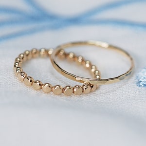 14K Gold Filled Ring Set for 2 flattened bead Ring- Bead Stacking Ring Silver Rose Gold - Minimalist Ring- Gife for Her