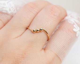 Bead fidget ring - Anxiety Ring for Women - Spinner Ring Dainty Gold Ring - Gold, Silver stackable Ring  -Anxiety Ring silver for women