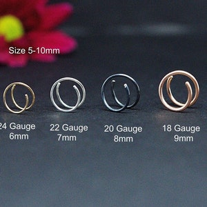 Nose Ring Double Nose Ring for Single Pierced Nose Hoops 14K Gold Nose Silver or Rose Gold Nose Ring Tiny Nose Ring Spiral Hoop Earrings