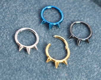 16G- Surgical Steel Segment Nose Ring Septum Clicker Ring -Tragus Hoop -Cartilage Hoop-Helix Rock Hoop-Gold / silver / black / blue