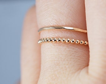 Gold Stacking Ring Set for 2 bead Ring- Bead Stacking Ring Silver Rose Gold Hammered Rings - Minimalist Ring- Gife for Her