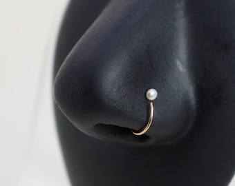 Pearl Nose Ring -Gold Nose Hoop- Silver/ Rose  Gold Nose Ring - Tiny Nose Ring- Nose Piercing Ring-Adjustable Nose ring- Pearl Stud